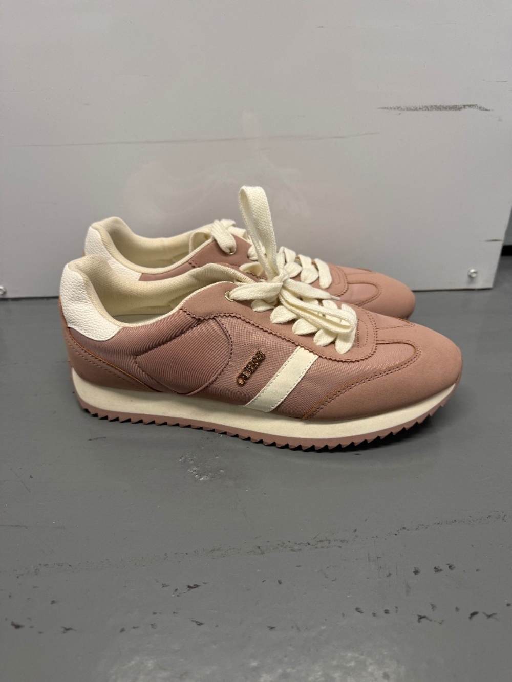 GUESS Women's Pink Beige Lace Up Sneakers Size 8.5